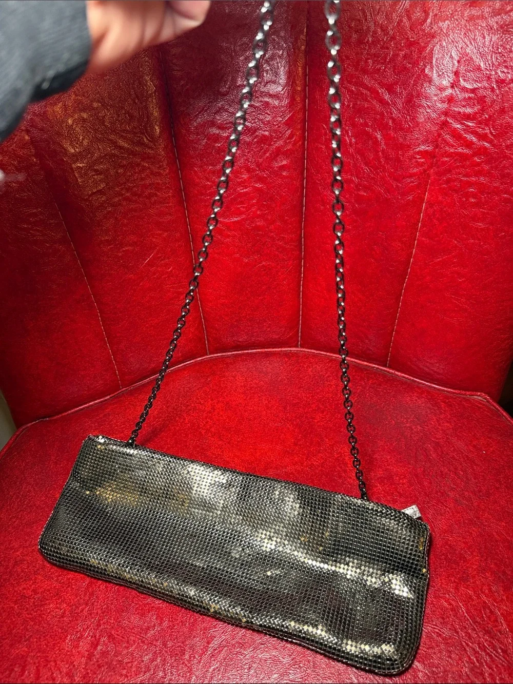 Chico’s Gunmetal Metal Mesh Shoulder Bag Clutch Chain Evening Purse